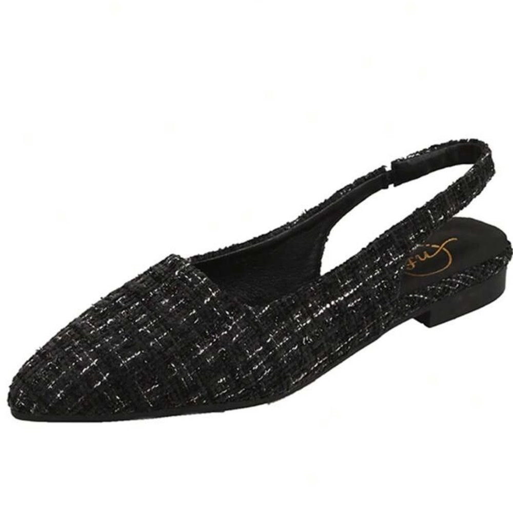 Black Tweed Slingback Pointed-Toe Flats